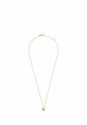 Fijn gouden ketting met een kleine ronde hanger met een zwart gestreept ontwerp en een sluiting met kreeftklauw.