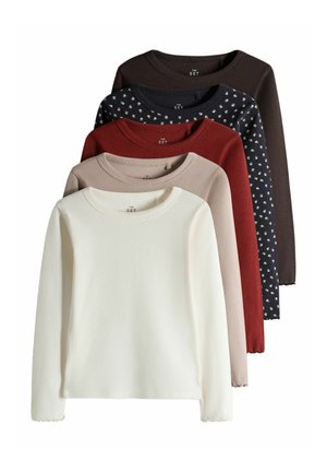 THE SET, 5 PACK RIB JERSEY T-SHIRTS - Long-sleeved top - navy ditsy print red white chocolate brown