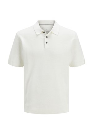Polo bianco a maniche corte, con un motivo testurizzato, pattina con tre bottoni e colletto e orlo a coste.