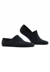 Schwarze, knöchellange Socken aus weichem Stoff, mit glatter Textur und minimalistischen Design. Mit subtilen blauen Akzenten an der Sohle.