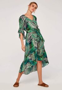 Apricot TROPICAL LEAF RUFFLE - Freizeitkleid - navy