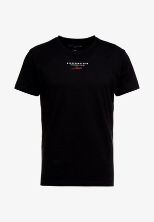 Black short-sleeve crewneck T-shirt with white and red "GOODFORNOTHING United Kingdom Est. 2011 Authentic" text printed on chest.