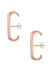 Rožu zeltaini auskari gredzenos ar gludu apdari, kas raksturojas ar izliekumu un drošu aizmugurējo stiprinājumu. Minimalistiskais dizains bez papildu rotājumiem.