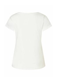 Weißes T-Shirt mit kurzen Ärmeln, rundem Ausschnitt und lockerer Passform. Glattes Baumwollmaterial, ohne Muster oder Verzierungen. Rückansicht nur.