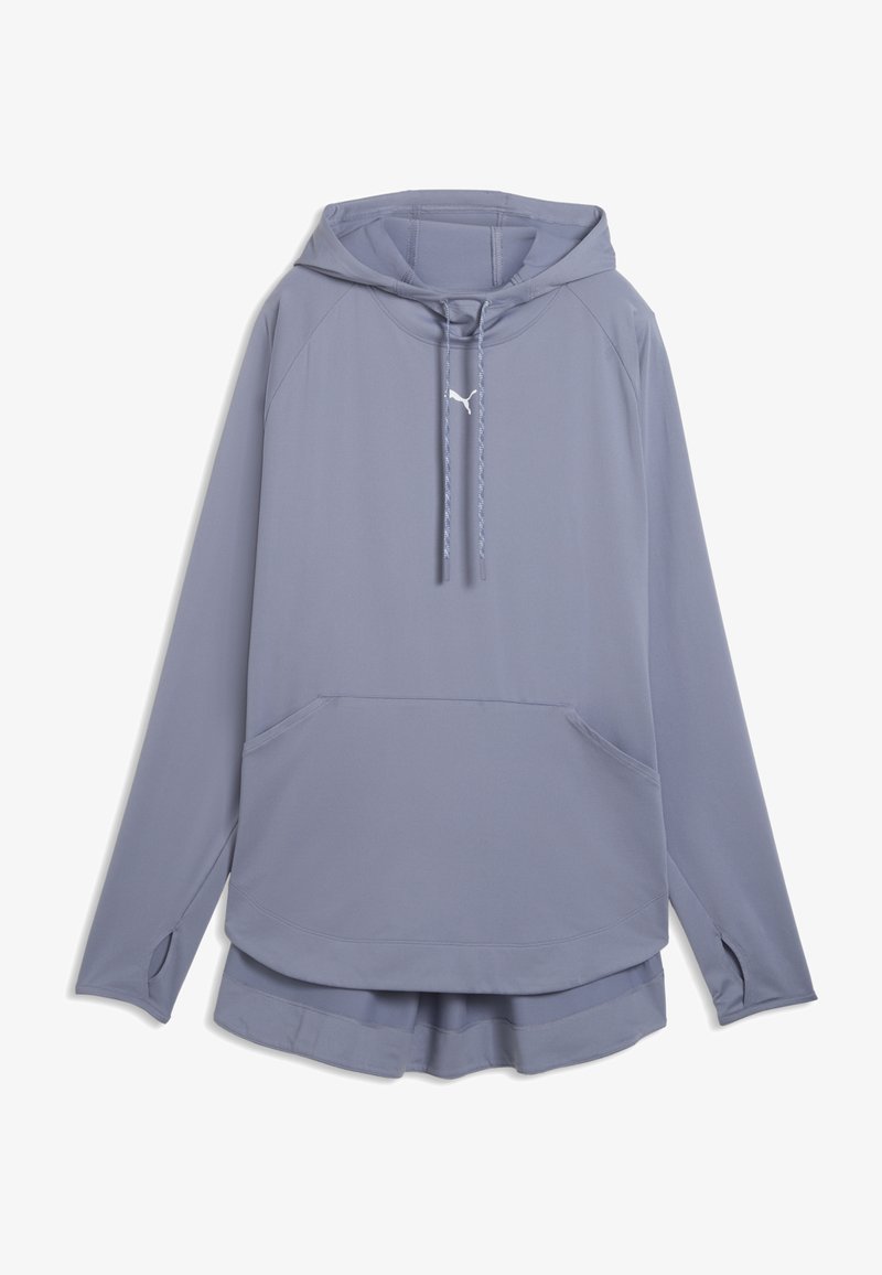 Ανοιχτό γκρι φούτερ με κουκούλα, μπροστινή τσέπη, υφή υφάσματος, κουκούλα με κορδόνι και πλαϊνές σχισμές στο τελείωμα. Διαθέτει μικρό λογότυπο.