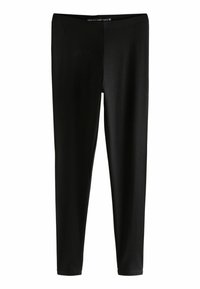 Zwarte full-length legging gemaakt van rekbaar materiaal. Heeft een zachte tailleband en een aansluitend ontwerp zonder zichtbare patronen of accenten.