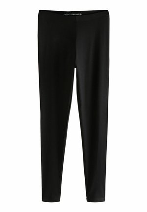 Zwarte full-length legging gemaakt van rekbaar materiaal. Heeft een zachte tailleband en een aansluitend ontwerp zonder zichtbare patronen of accenten.