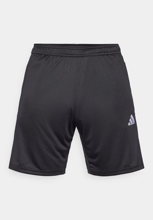 Mustat urheilushortsit, jotka on valmistettu sileästä ja kevyestä kankaasta. Niissä on joustava vyötärö ja pieni valkoinen Adidas-logo alareunassa.