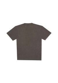 T-shirt gris foncé uni à manches courtes vu de dos sur un fond blanc.
