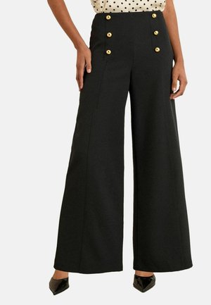 REGULAR FIT - BUTTON CROP WIDE  - Pantaloni - black gold