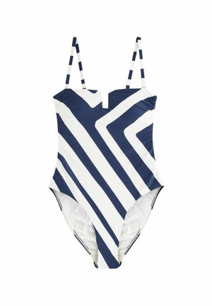 PETITE FIT - BANDEAU SHAPING TUMMY CONTROL  - Costume da bagno - navy white chevron