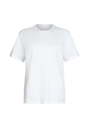Witte katoenen t-shirt met een ronde hals, korte mouwen en een rechte zoom. Glad textuur zonder zichtbare patronen of accenten.