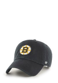 Black cotton baseball cap featuring a circular embroidered logo in white and yellow with a "B" in the center. Adjustable strap at the back.