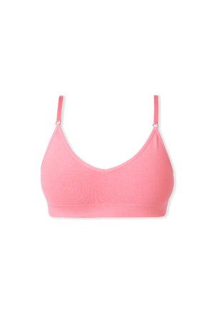 Bralette rosa in cotone con spalline regolabili, forma triangolare semplice e design senza cuciture. Texture morbida con una sensazione confortevole.