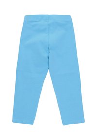 Jasnoniebieskie legginsy wykonane z miękkiego, elastycznego materiału. Charakteryzują się prostym wzorem, dopasowanym krojem i elastycznym pasem dla wygody.