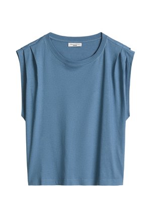 Mouwloze blauwe katoenen top met een ronde hals en zachte plooien op de schouders, met label Marc O'Polo Denim.