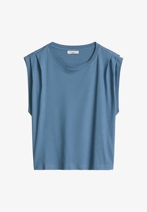 Mouwloze blauwe katoenen top met een ronde hals en zachte plooien op de schouders, met label Marc O'Polo Denim.