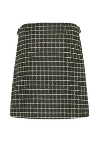 Mørkegrøn og hvid ternet tweed mini-skjørt med lige pasform og to små sidelapper ved taljen.