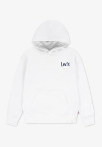 Λευκό φούτερ με κουκούλα από ύφασμα με μείγμα βαμβακιού, με κουκούλα με κορδόνι, μπροστινή τσέπη τύπου καγκουρό και λογότυπο "Levi's" σε ναυτικό χρώμα στο στήθος.