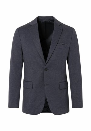Donkergrijze colbert gemaakt van gestructureerde stof, met een sluiting met twee knopen, notch-lapels en twee voorzakken. Slim fit ontwerp.