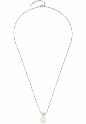 Zarte Silberkette mit verstellbarem Verschluss, ausgestattet mit einem facettierten weißen Kugelanhänger und einem kleinen goldenen Akzent.