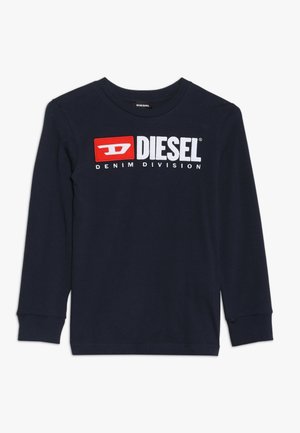 Granatowy długi rękaw koszulka z nadrukowanym na piersi czerwono-białym logo Diesel Denim Division.