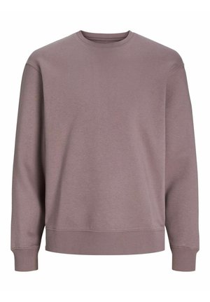 Sweat-shirt mauve à manches longues avec col rond, poignets et ourlet côtelés, design simple, présenté sur fond blanc.