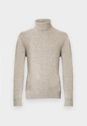 Béžový rolákový svetr z měkké vlněné směsi, s dlouhými rukávy, žebrovaným lemem a manžetami a strukturovaným pleteným vzorem.