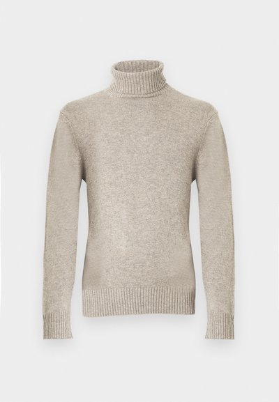 Μπεζ πουλόβερ με ζιβάγκο από απαλό μείγμα μαλλιού, με μακριά μανίκια, ριμπ τελείωμα και μανσέτες, και υφασμένο ανάγλυφο μοτίβο.