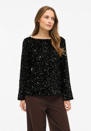 WITH LONG SLEEVES SEQUINS - Bluse - black beauty