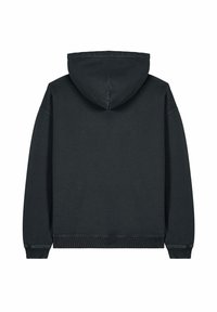 Felpa nera con cappuccio dal fit comodo. Presenta polsini e orlo a costine, e una superficie del tessuto liscia e strutturata. Senza logo o design visibile.