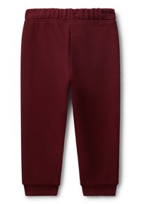 Bordeaux joggingbroek met een elastische tailleband en aangesloten boorden; gemaakt van een zachte, gestructureerde stof voor comfort en gemakkelijke beweging.