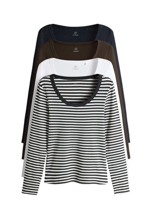 THE SET, REGULAR FIT - 4 PACK SCOOP NECK LONG SLEEVE - T-shirt à manches longues - navy light blue stripe white