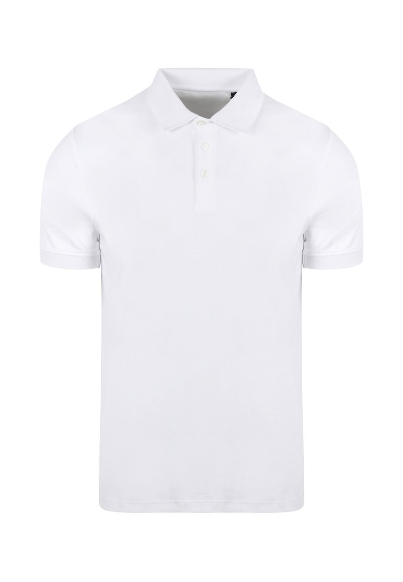 Witte polo shirt gemaakt van katoen, met een klassieke kraag, een drieknoopsluiting en korte mouwen met ribgebreide manchetten.