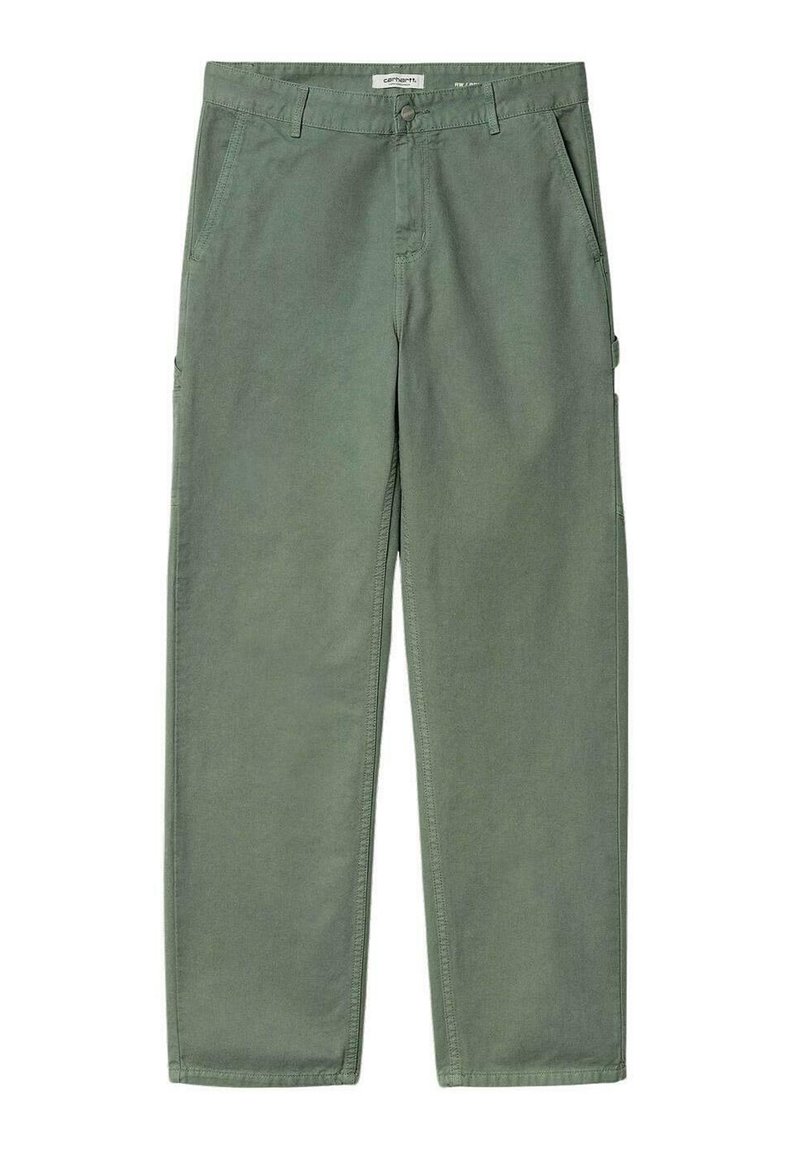 Grüne Cargo-Hosen aus strukturiertem Stoff, mit geradem Bein, Fronttaschen und seitlichen Cargo-Taschen.