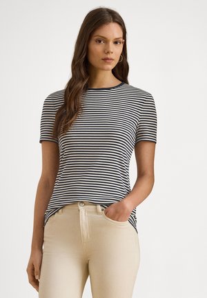 STRIPED STRETCH COTTON CREWNECK TEE - Μπλουζάκι με στάμπα - lauren navy/mascarpone cream