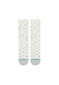 Sosete gri deschis cu un model în carouri de tonuri variate. Prezintă manșete ribbate și un accent cu logo la gleznă. Material dintr-un amestec de bumbac.