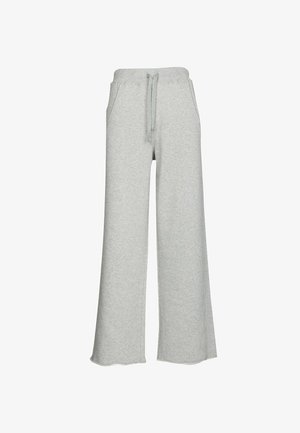 Pantaloni da tuta larghi grigi realizzati in materiale morbido, con una vita elastica e cordoncino, tasche laterali e una vestibilità ampia.