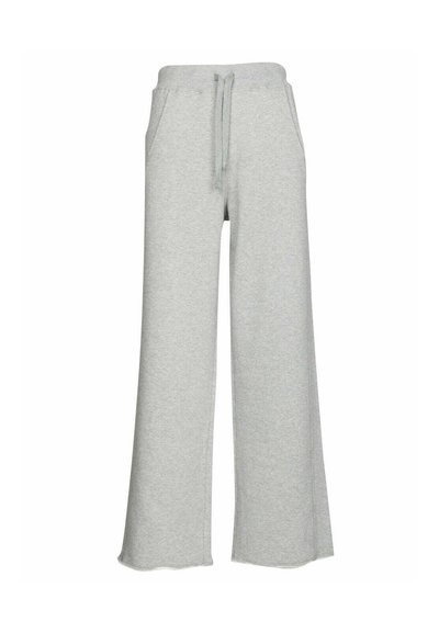 Pantaloni da tuta larghi grigi realizzati in materiale morbido, con una vita elastica e cordoncino, tasche laterali e una vestibilità ampia.