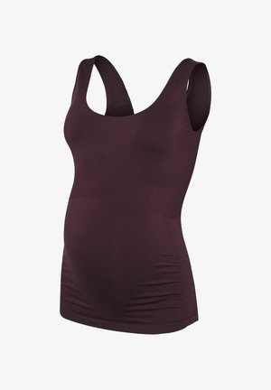 Zwangerschapstanktop in donker bordeauxrood, gemaakt van rekbare stof. Heeft brede schouderbanden en plooien aan de zijkanten voor een goede pasvorm tijdens de zwangerschap.