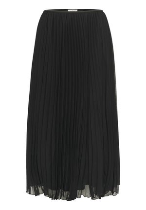Schwarzer Plisseemaxirock aus leichtem Stoff mit elastischem Taillenbund. Verfügt über eine fließende Textur und einen mehrlagigen Saum.