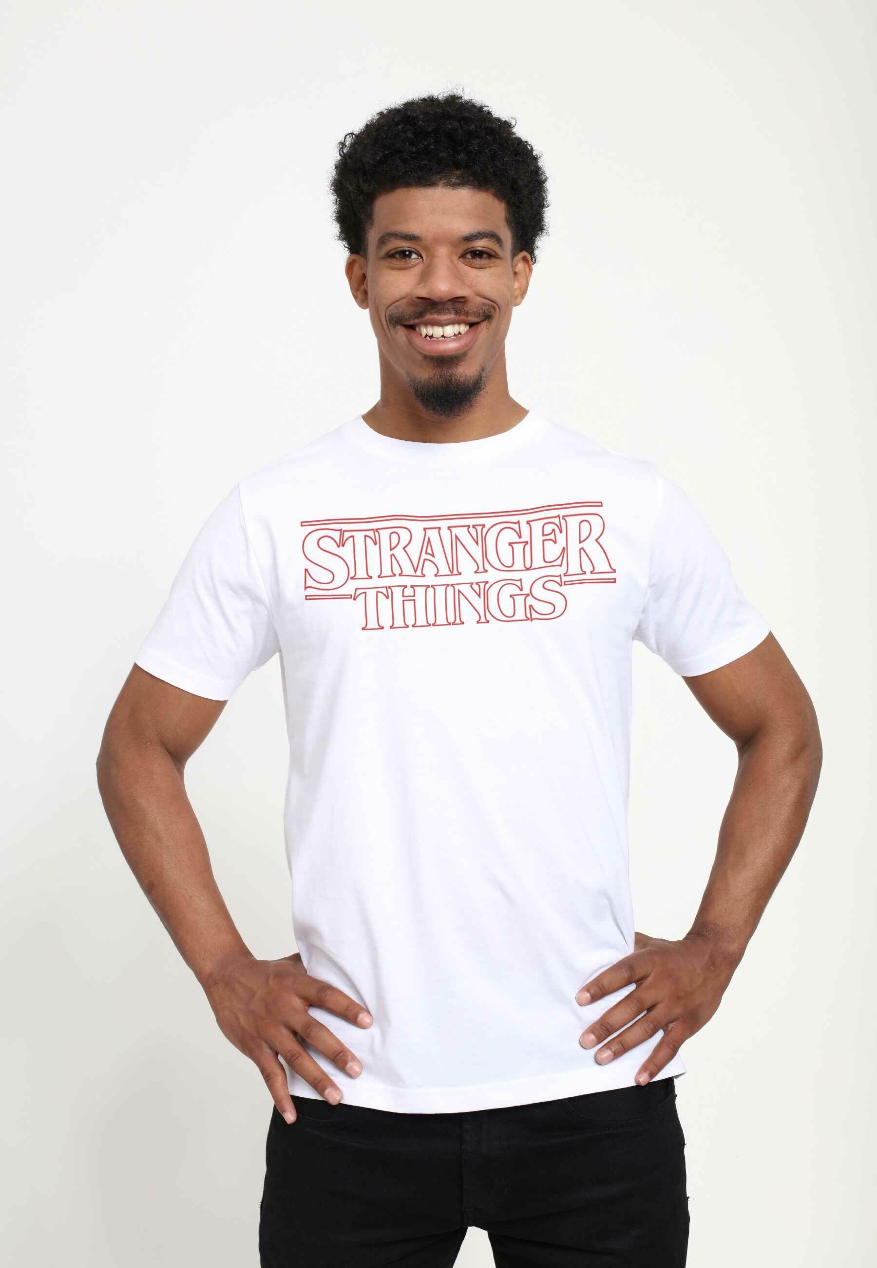 Stranger Things Damen T-Shirt – Rotes Logo-Outliner-Motiv, Kurzärmlig, Offizielle Netflix-Lizenz