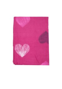 Sciarpa rosa con motivo a cuore in diverse tonalità. Forma rettangolare con una texture morbida, che mette in risalto le tonalità chiare e scure di rosa.