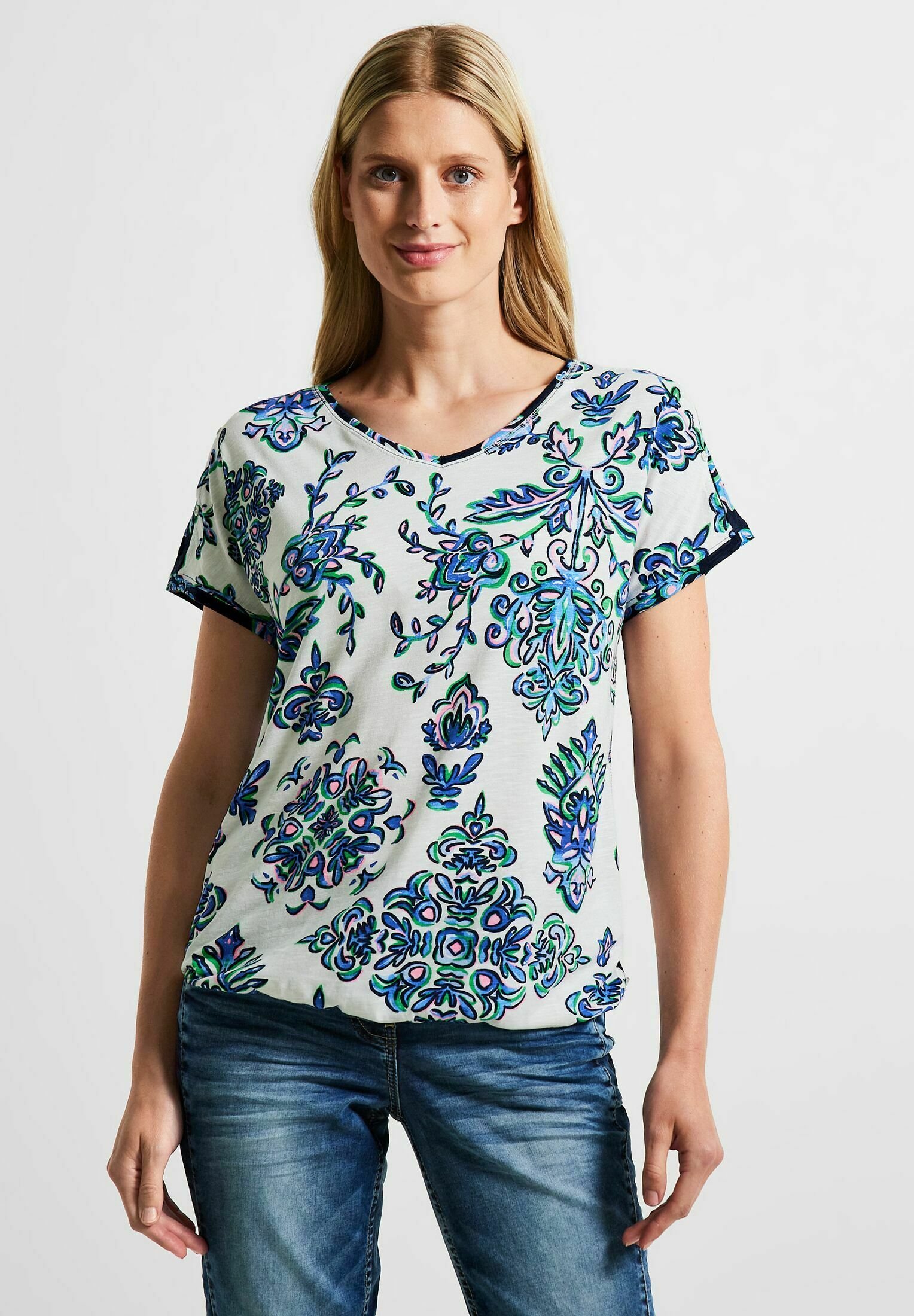 Cecil Damen Print T-Shirt Mit V-Ausschnitt – Lässig & Sommerlich