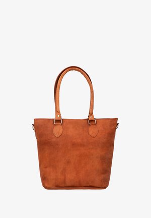 Brūna ādas plecu soma ar strukturētu formu, divām noapaļotām rokturēm un kontrastējošām šuvēm. Iekļauti mazi metāla aksesuāri.