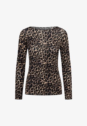 Langärmliges Oberteil im Leopardenmuster in Schwarz und Beige. Weicher, leichter Stoff mit einer figurnahen Silhouette und runder Halslinie.