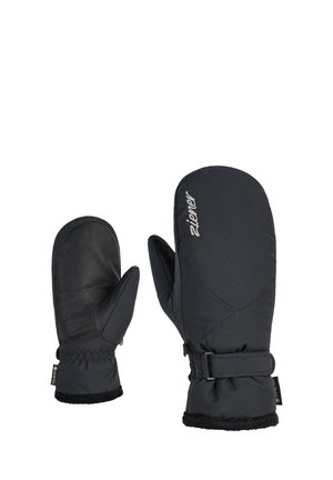 Schwarze Handschuhe mit glattem Äußeren, rutschfesten Fingerkuppen, elastischen Bündchen und weicher Innenausstattung. Mit gesticktem Logo und enganliegender Passform.