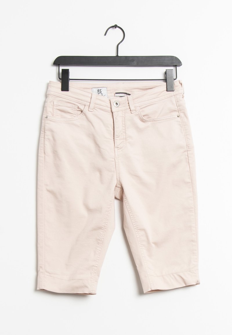 Ljust rosa shorts i en bomullsblandning, med dragkedja och knäppning, bältesslingor och framfickor med sydda detaljer.