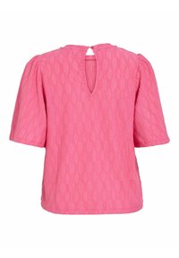 Top rosa a maniche corte con un motivo strutturato, dotato di un dettaglio con apertura a forma di chiave sul retro e una vestibilità rilassata. Realizzato in tessuto leggero.