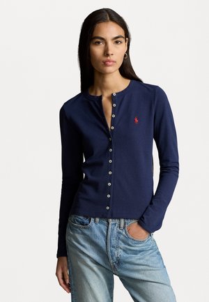 STRETCH MESH COTTON CREWNECK CARDIGAN  - Strickjacke - newport navy
